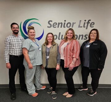 Team members of Senior Life Solutions include: (l-r): Christopher Betsworth, LISW, Program Therapist, Jessica Lanman, CNA, Office/Patient Coordinator; Chasity Lange, MSN, RN, Program Manager; Lauren Bigger, LMHC, Program Therapist; Mary Hummel, RN, Program Nurse.